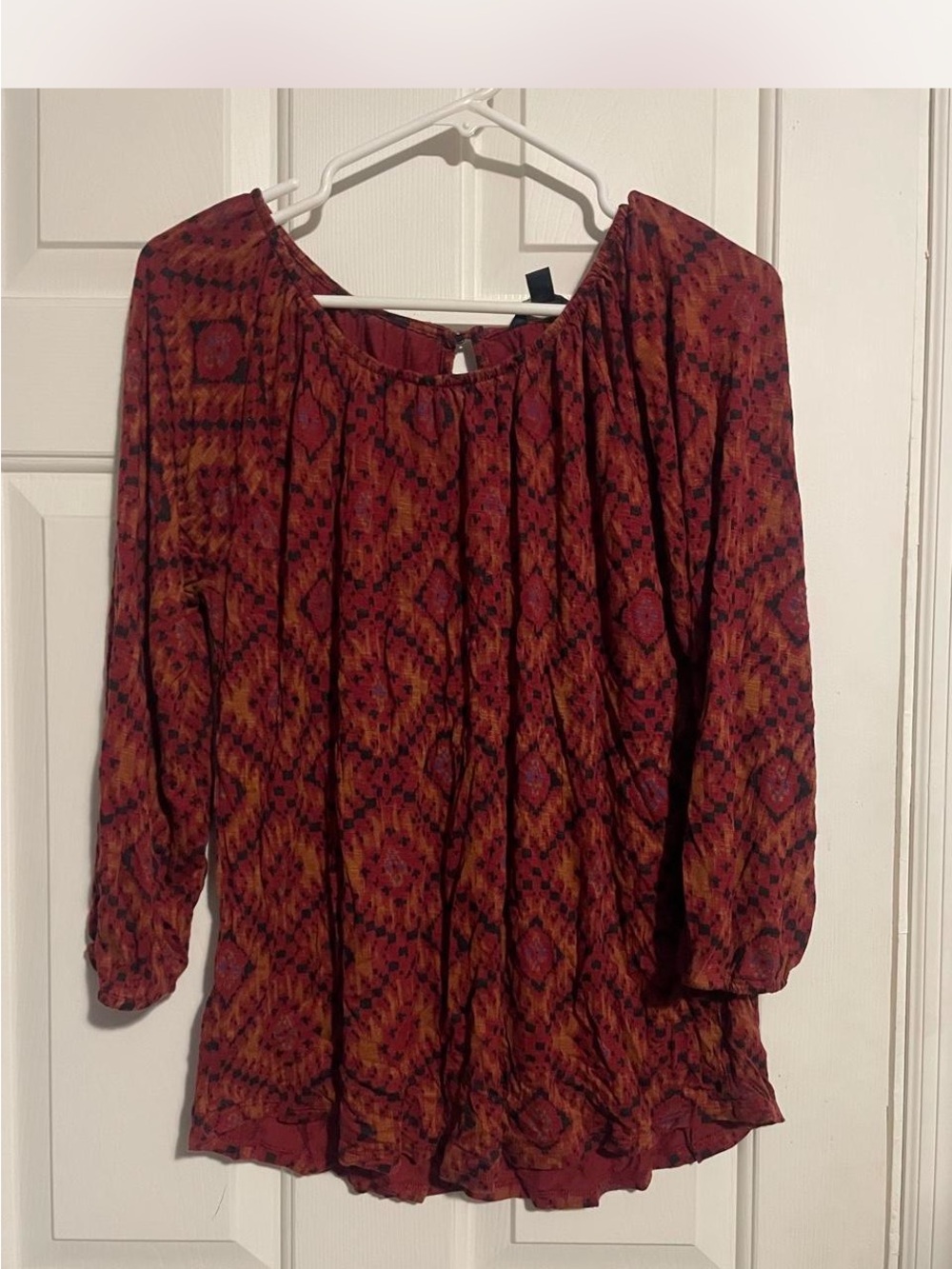 Lucky Brand Red Multi Boho Peasant Blouse